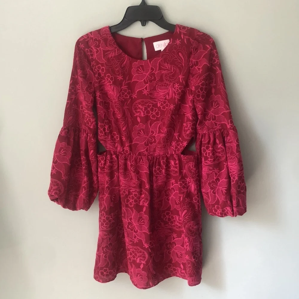 Devlin REVOLVE FLORAL LINED BELL-SLEEVE RUFFLE CUTOUT DRESS - Picture 6 of 10
